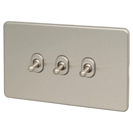 Knightsbridge 10AX 3 Gang 2 Way Toggle Switch - Brushed Chrome 635117