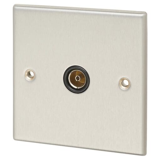 Contactum 1 Gang Isolated Coaxial Socket - Brushed Steel with Black Ins 643108