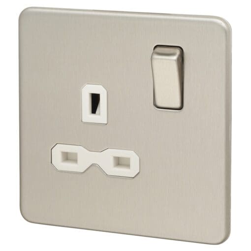 Knightsbridge 13A 1 Gang DP Switched Socket - Brushed Chrome with White 643190