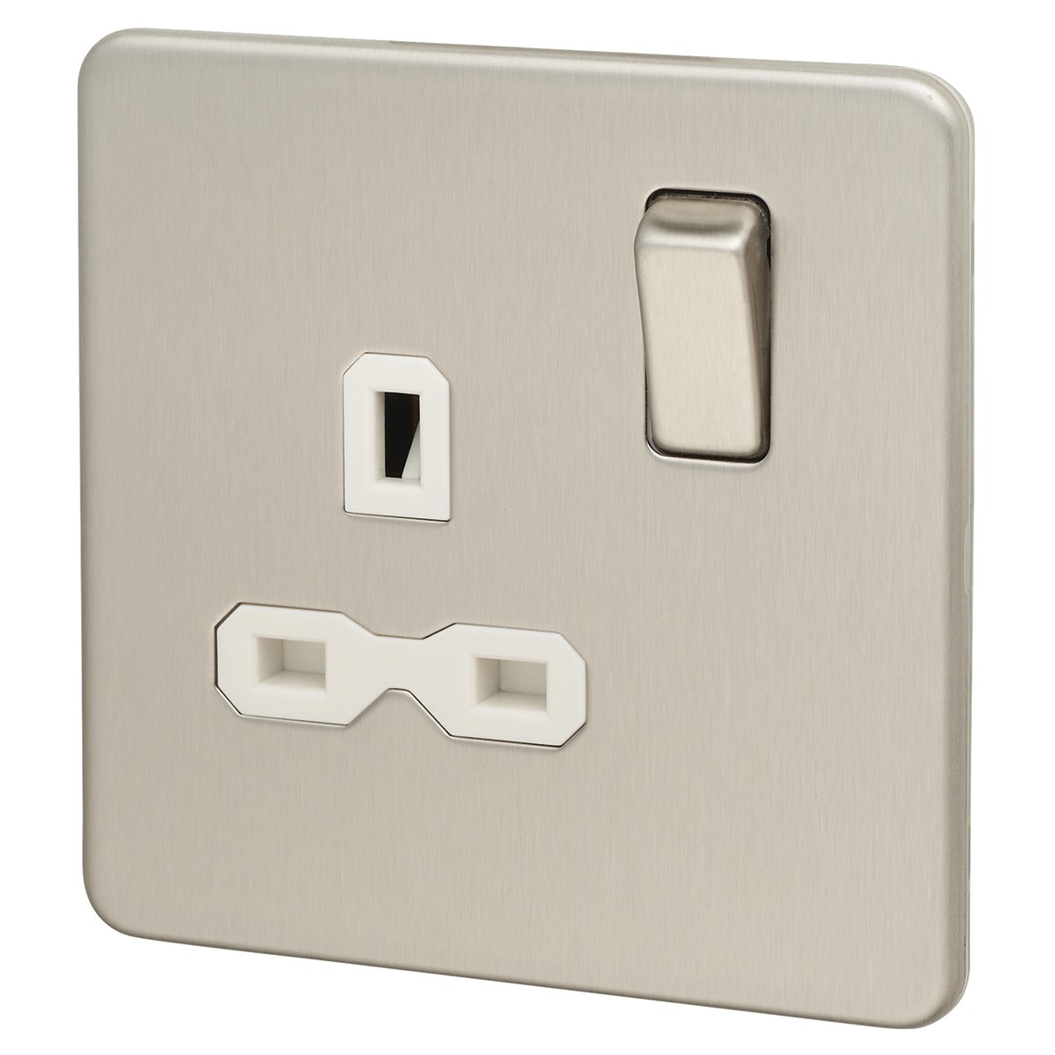 Knightsbridge 13A 1 Gang DP Switched Socket - Brushed Chrome with White 643190