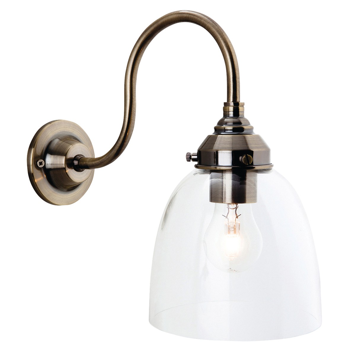 Altro Victoria Indoor Wall Light with Clear Glass Shade - Antique Brass 648584