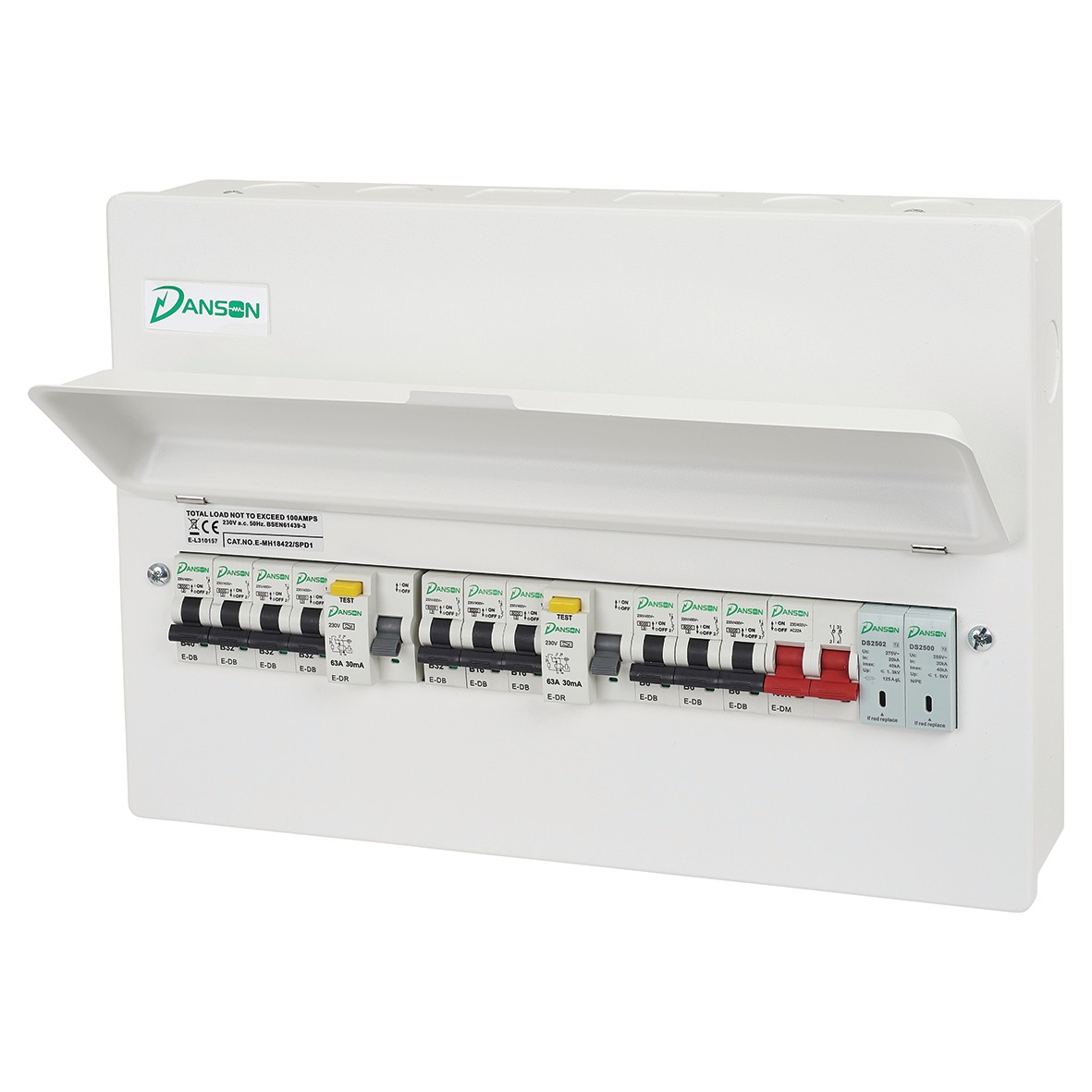 Danson Split Load Dual RCD 18 Modules Metal Consumer Unit SPD 2 x Type 657223