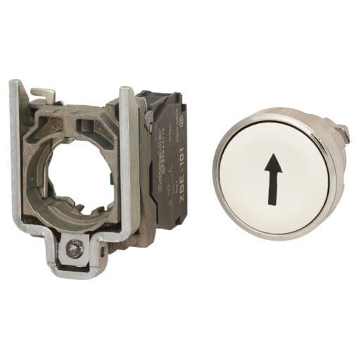 Schneider XB4 Series Flush Push Button Marked Arrow 1NO - White 674928