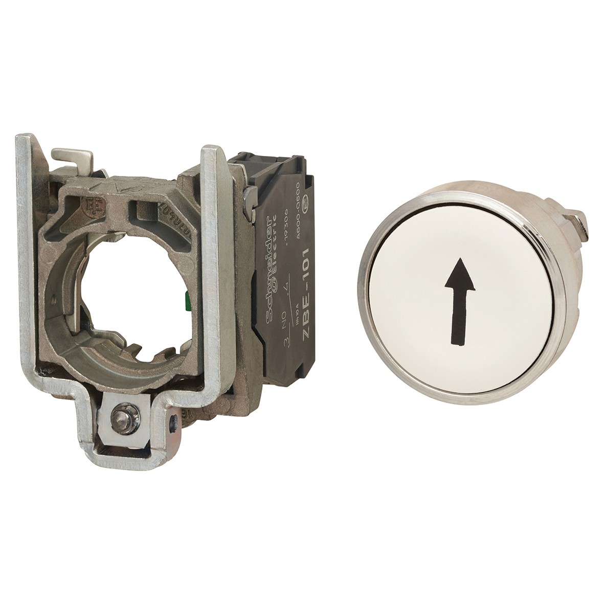 Schneider XB4 Series Flush Push Button Marked Arrow 1NO - White 674928