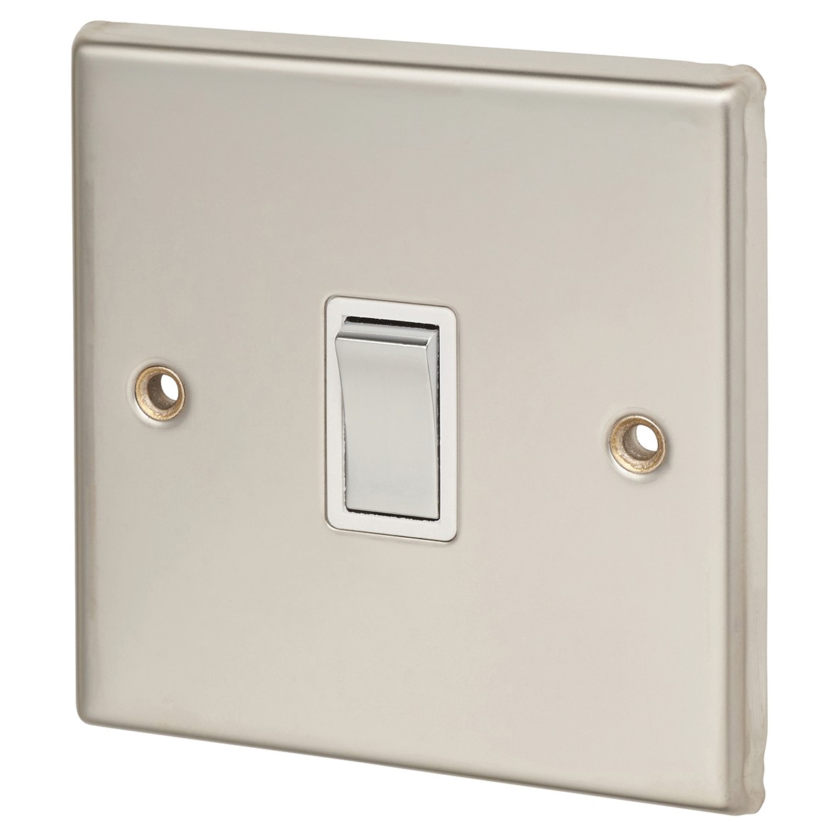 Contactum 1 Gang 2 Way 10AX Switch - Polished Steel with White Inserts 679971