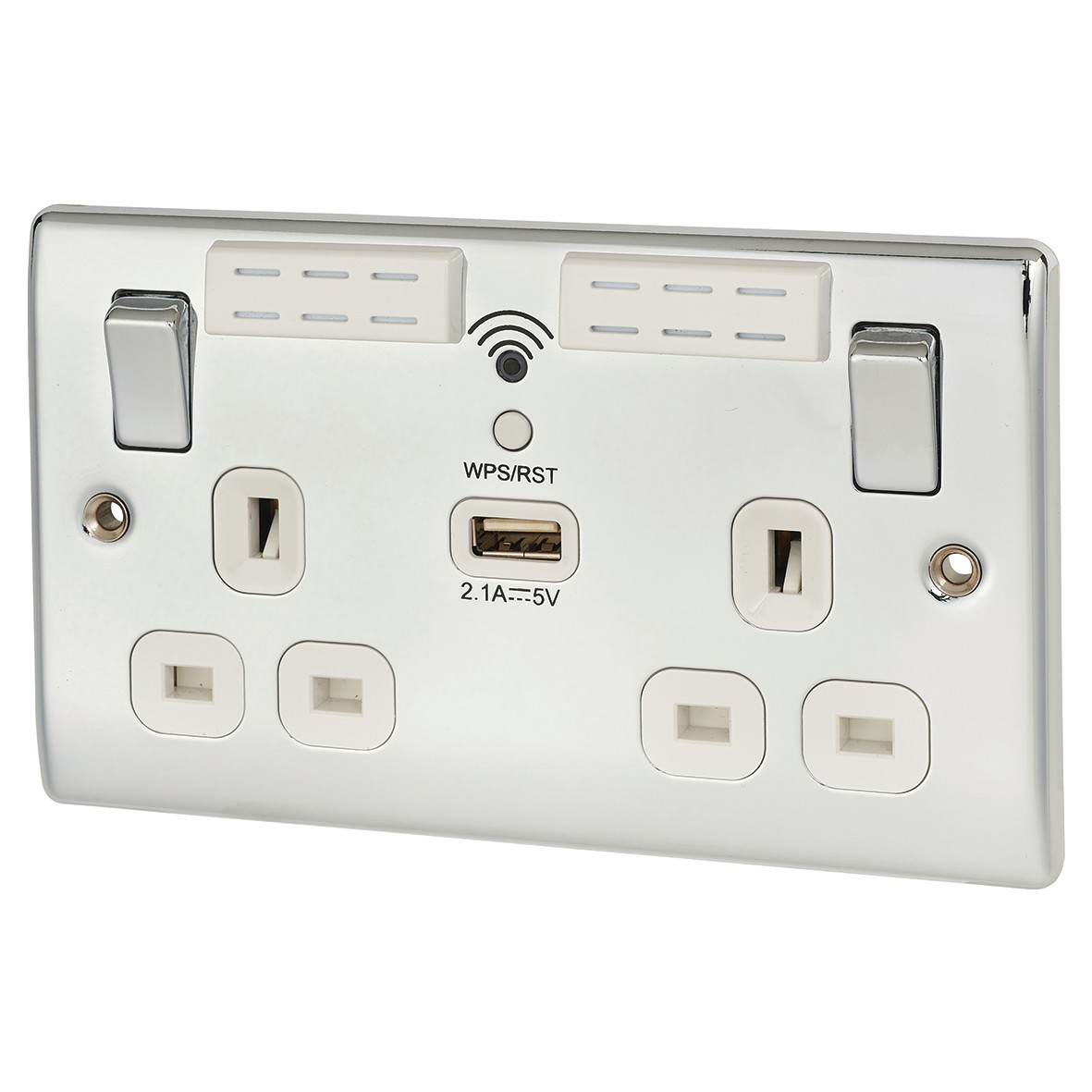 BG Nexus Metal 13A 2 Gang WiFi Extender Switched Socket with USB Chargi 693789