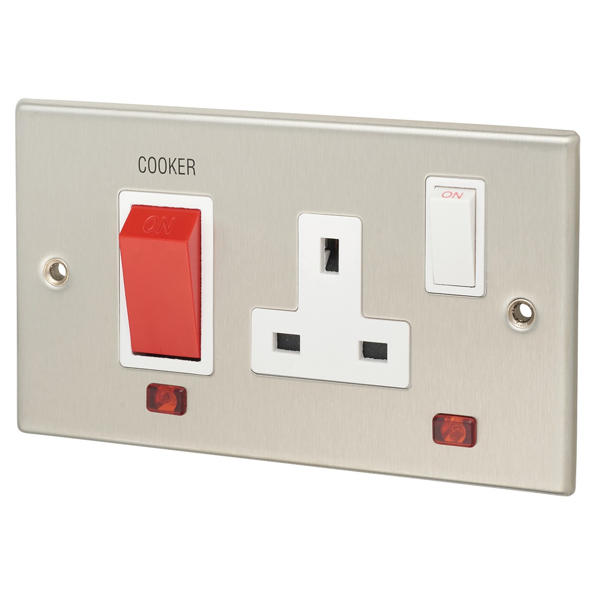 Contactum 45A 2 Gang Double Pole Cooker Control Unit with Neon - Brushe 709632