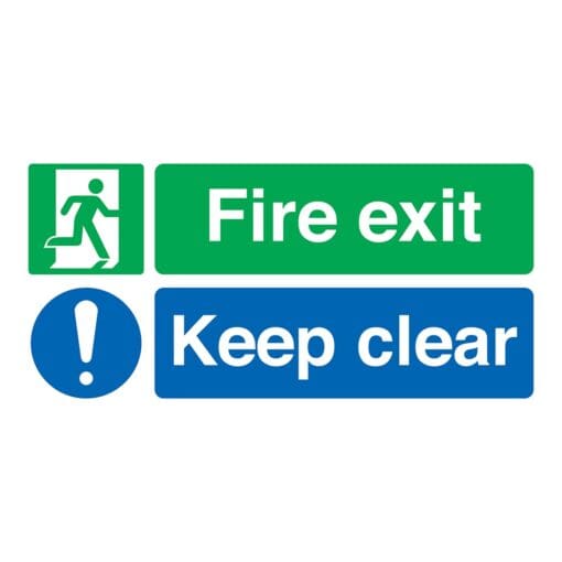 Fire Exit Keep Clear - Green/Blue - 150 x 450mm - Rigid Plastic 715866
