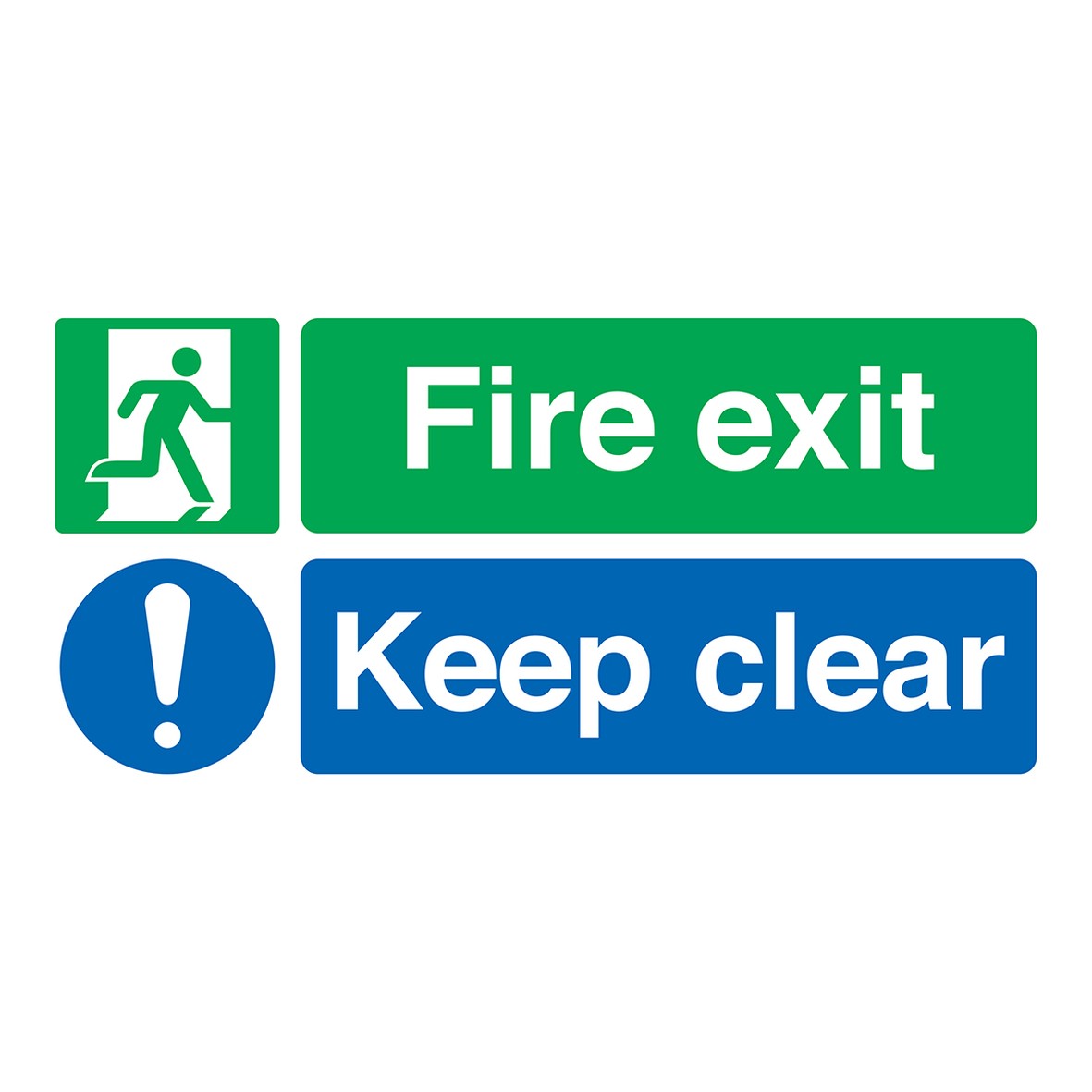 Fire Exit Keep Clear - Green/Blue - 150 x 450mm - Rigid Plastic 715866