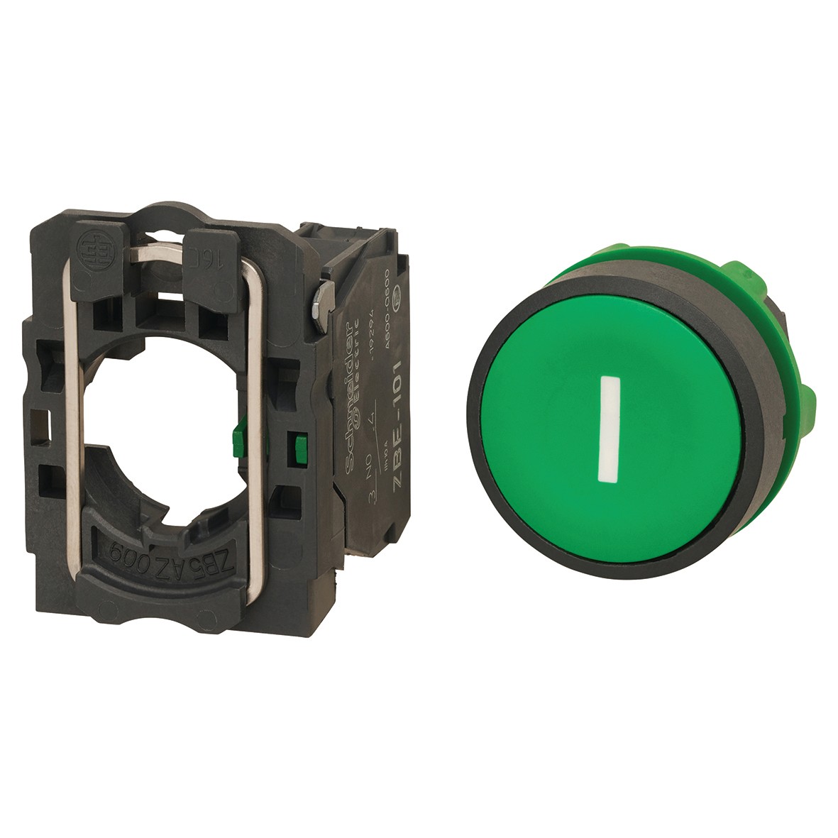 Schneider XB5 Series Flush Push marked I Button 1NO - Green 716019