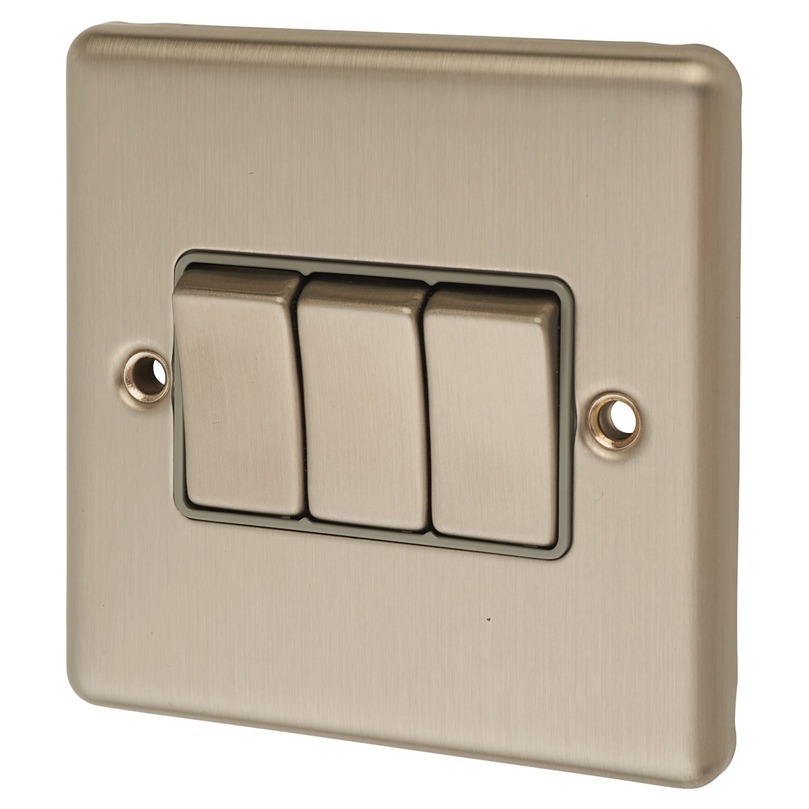 Eurolite Enhance Decorative 10A 3 Gang 2 Way Light Switch - Satin Steel 730397