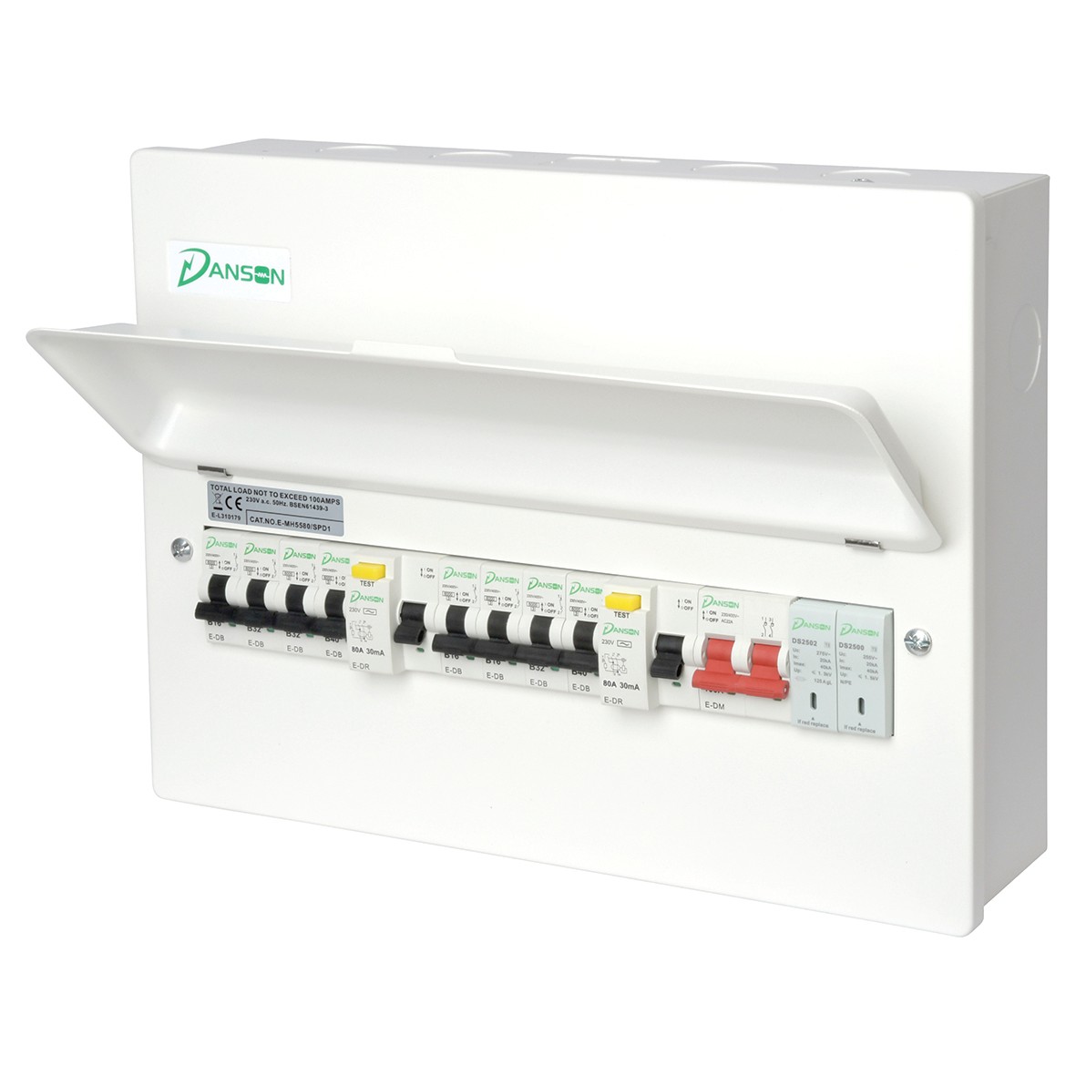 Danson High Integrity 16 Modules Metal Consumer Unit - 2 x Type A 80A 3 733894