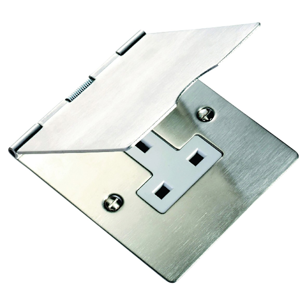 Hamilton Sheer 13A 1 Gang Unswitched Floor Socket - Satin Steel with Wh 750941