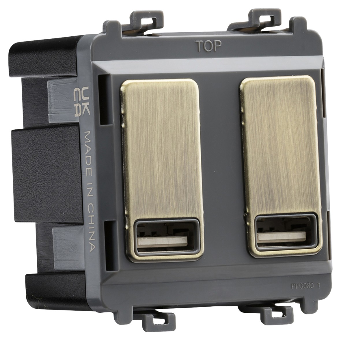 Knightsbridge Dual Module USB Grid Switch - 2.4A - Antique Brass 756151