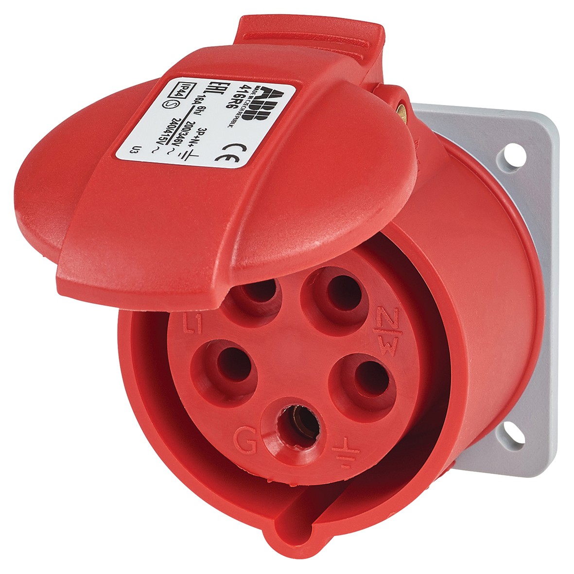 ABB 16A 5 Pin Splashproof Socket Outlet - Red 767245