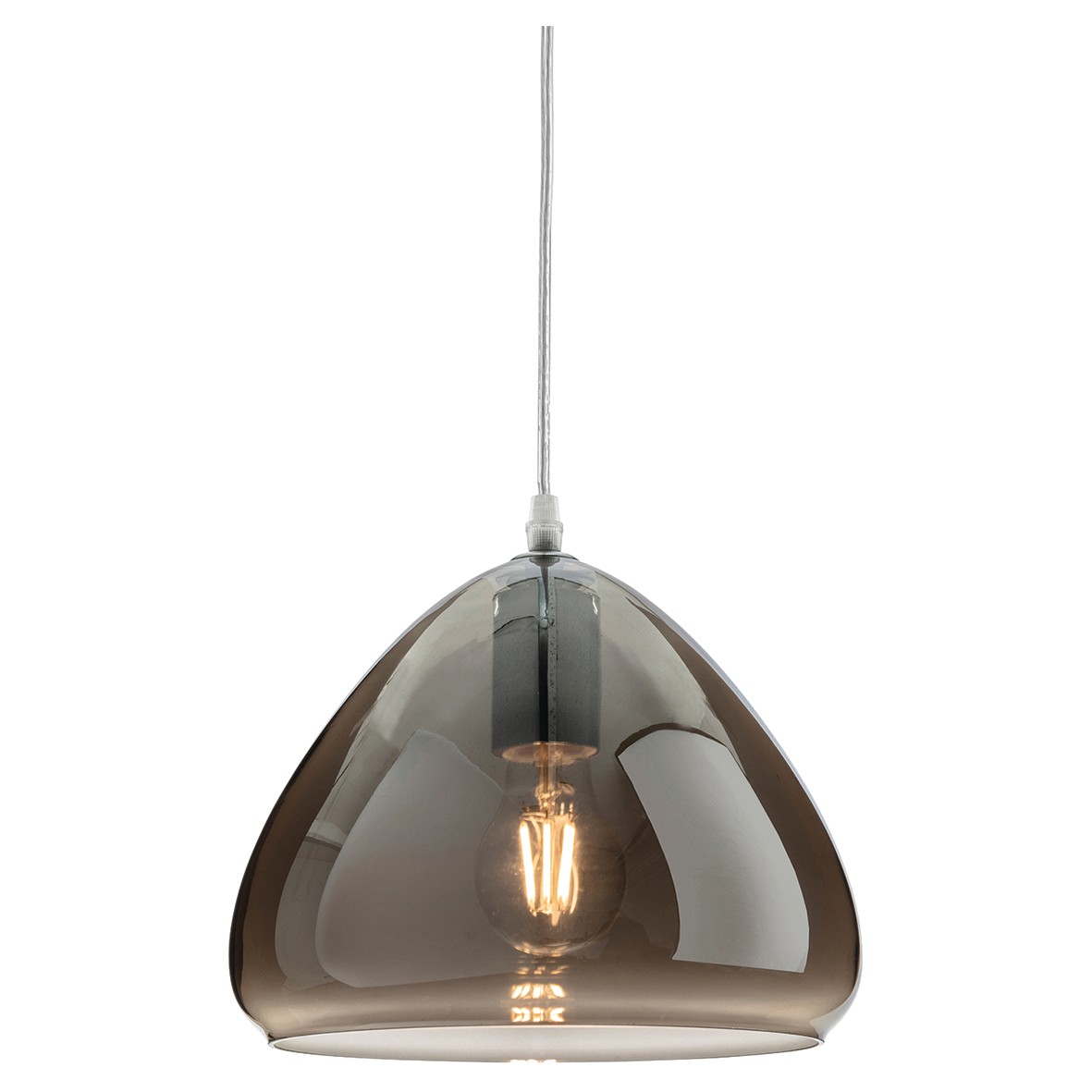 Altro Willis Ceiling Light Pendant with Wide Smoked Glass Shade - Chrom 768492