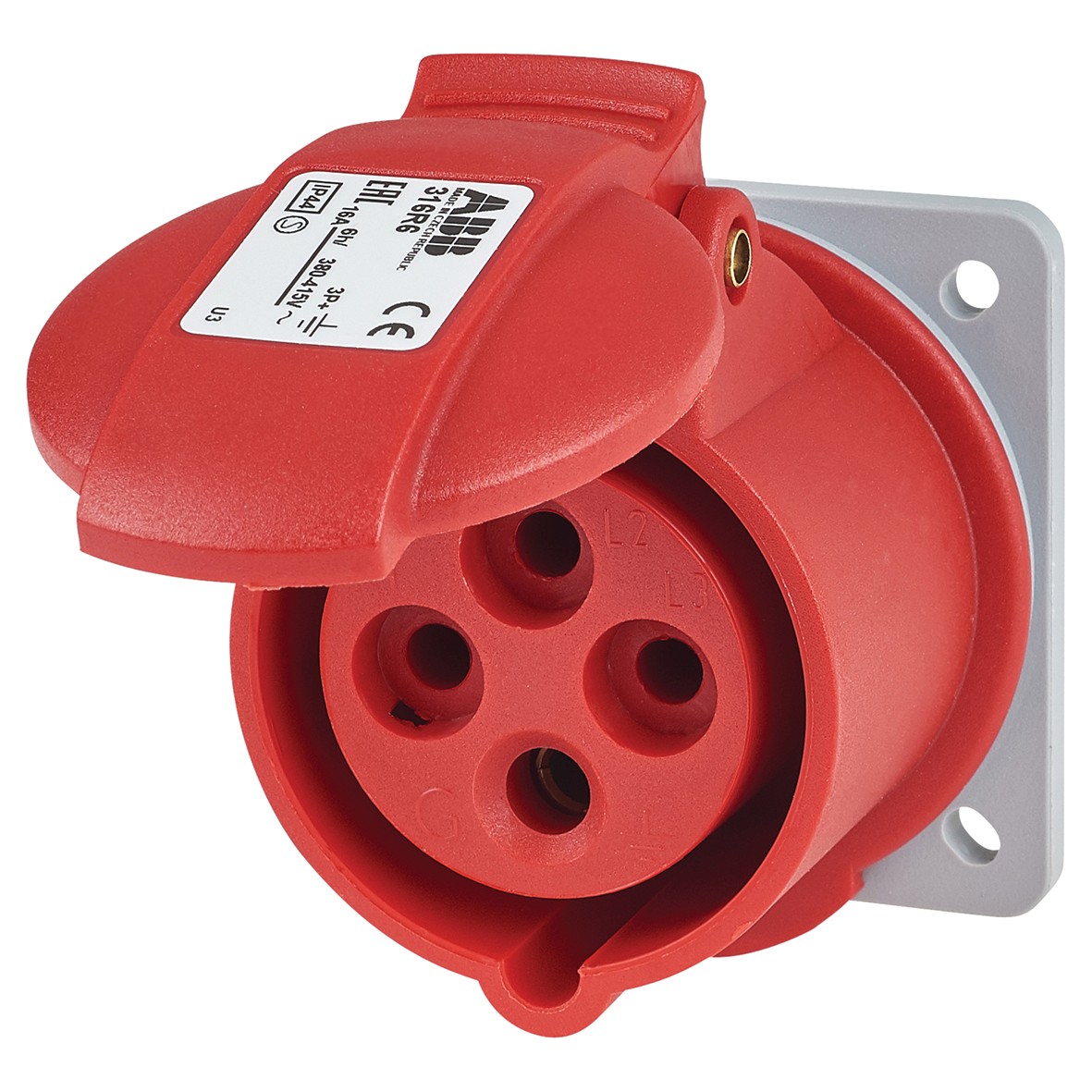 ABB 16A 4 Pin Splashproof Socket Outlet - Red 768574