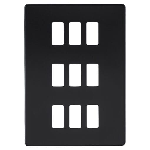 Knightsbridge 9 Module Screwless Grid Switch Faceplate - Matt Black 778318