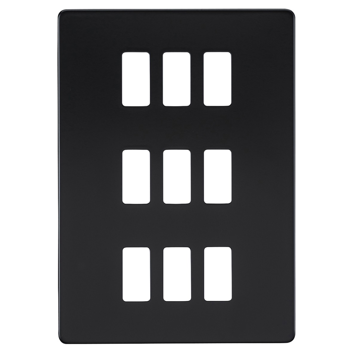 Knightsbridge 9 Module Screwless Grid Switch Faceplate - Matt Black 778318