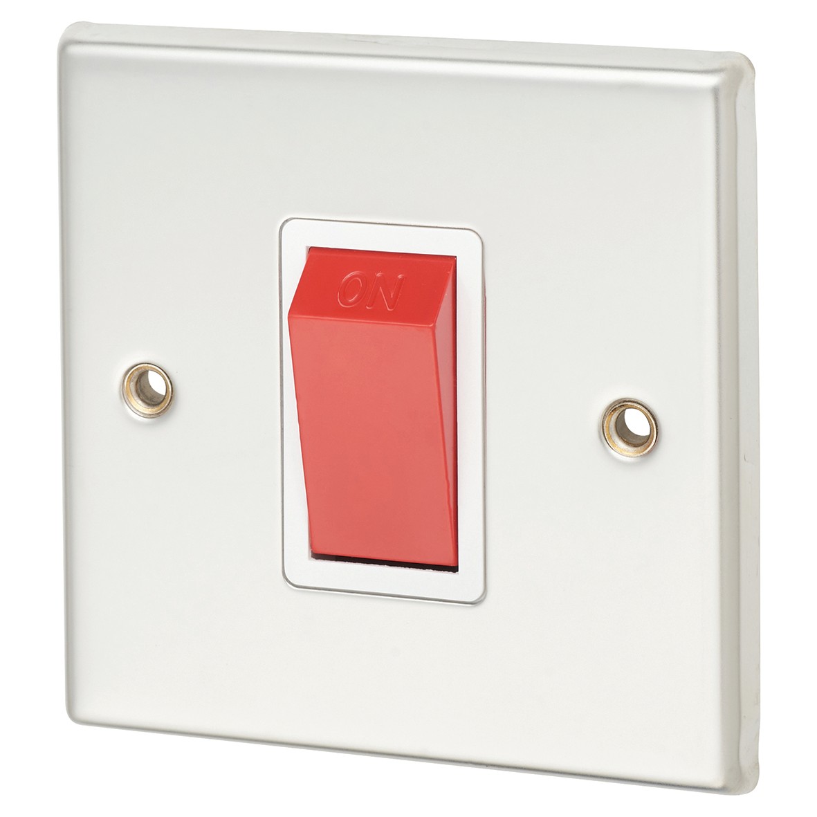 Contactum 45A 1 Gang DP Switch Single Plate - Polished Steel with White 796246