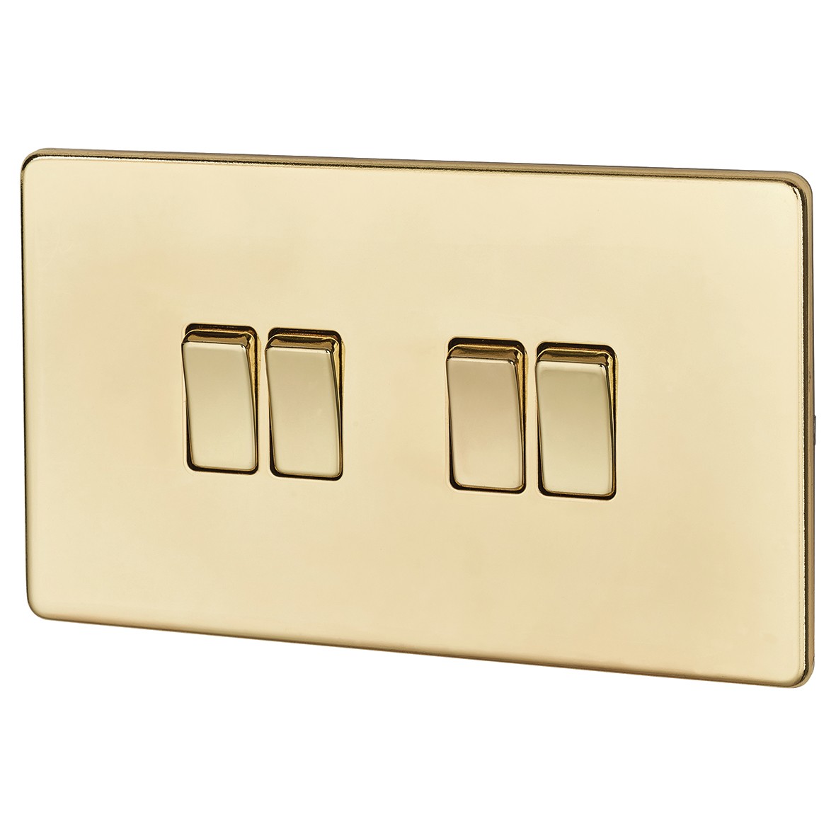 BG Screwless Flatplate 10A 10AX 4 Gang 2 Way - Polished Brass 806327