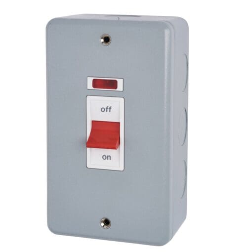 MK 50A 2 Gang Double Pole Metalclad Cooker Switch with Neon - Grey 816561