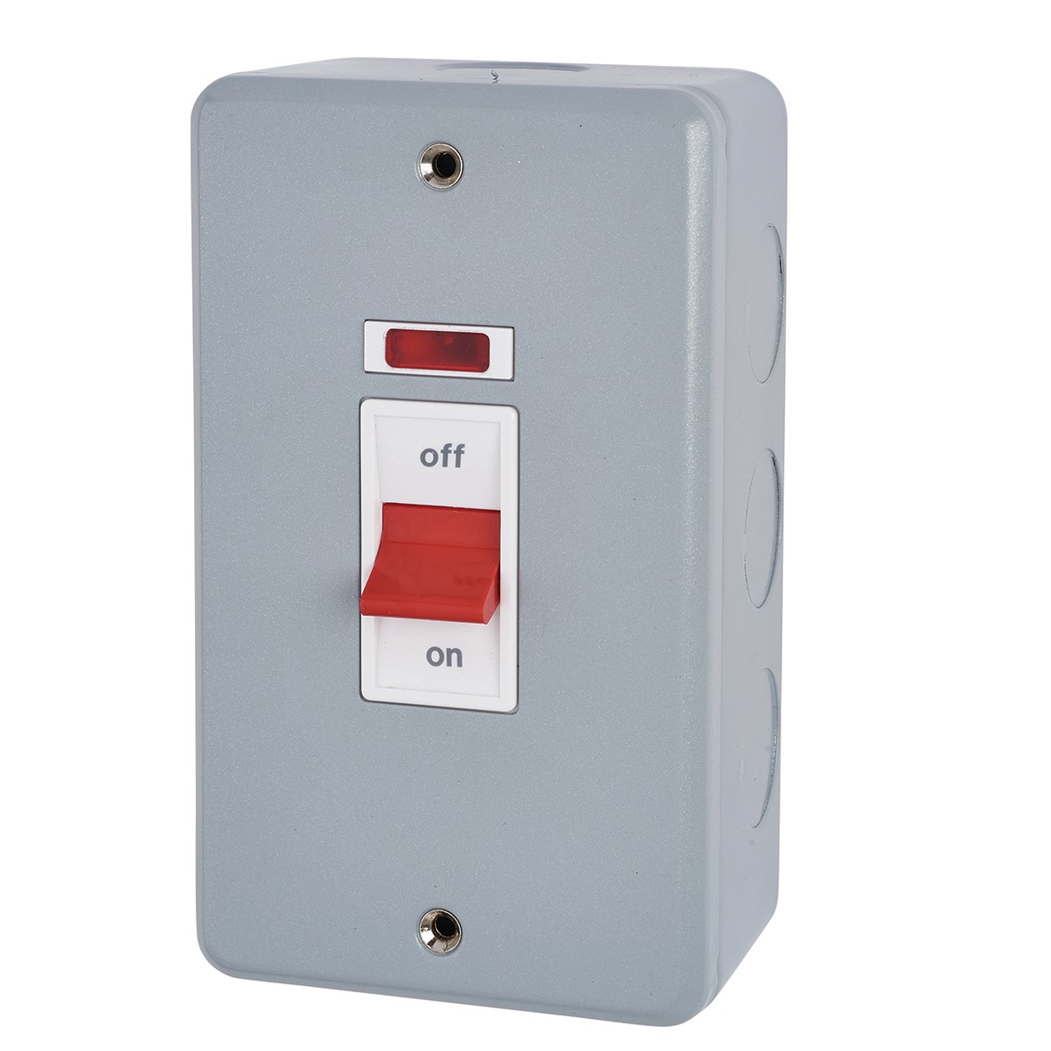 MK 50A 2 Gang Double Pole Metalclad Cooker Switch with Neon - Grey 816561