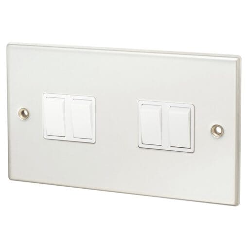 Contactum 10A 4 Gang 2 Way Light Switch - Polished Steel with White Ins 868454