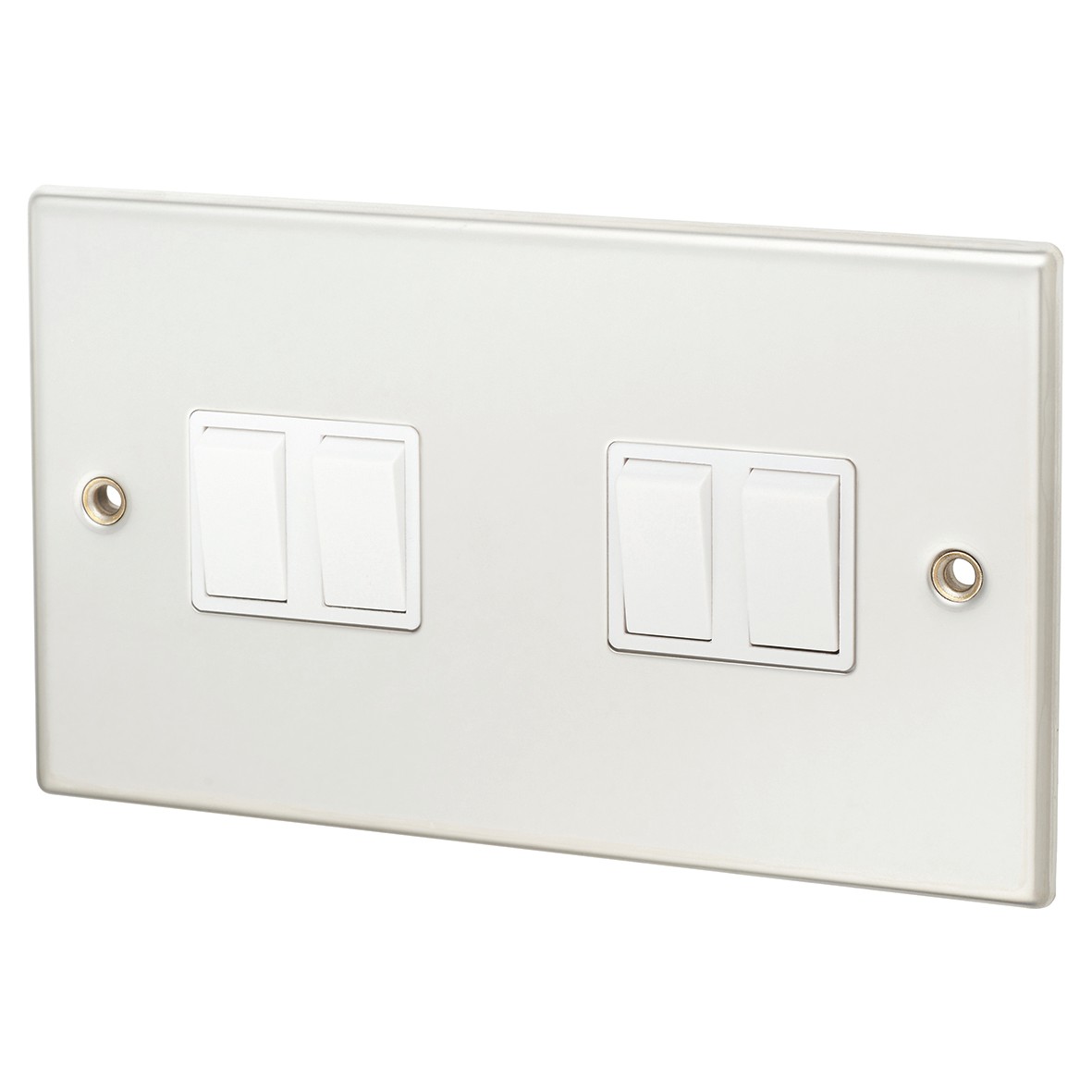 Contactum 10A 4 Gang 2 Way Light Switch - Polished Steel with White Ins 868454