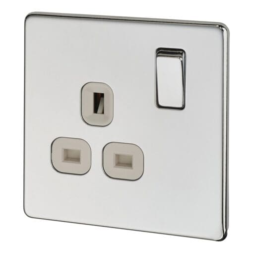 BG Screwless Flatplate 13A 1 Gang Switch Socket - Polished Chrome with 875070