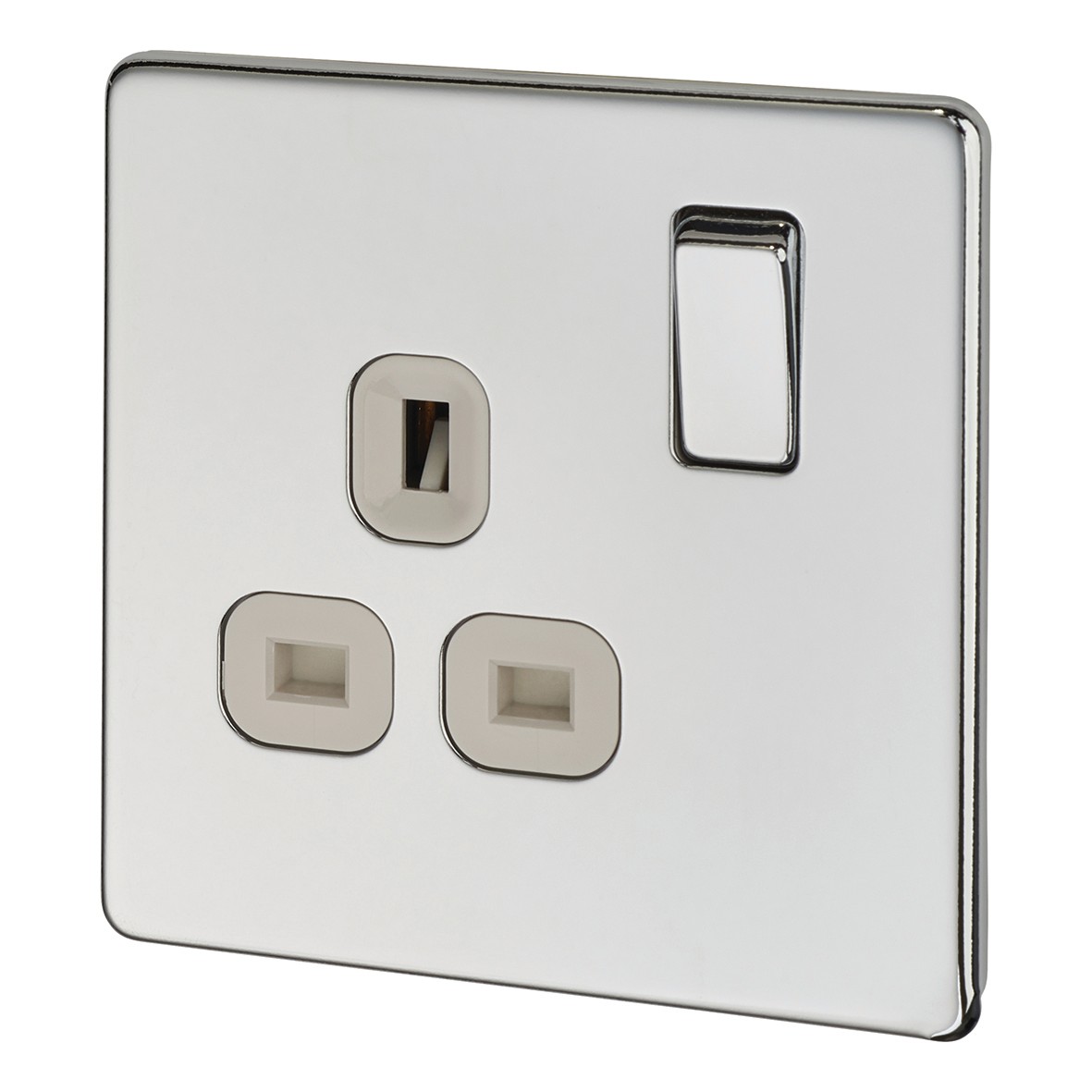 BG Screwless Flatplate 13A 1 Gang Switch Socket - Polished Chrome with 875070