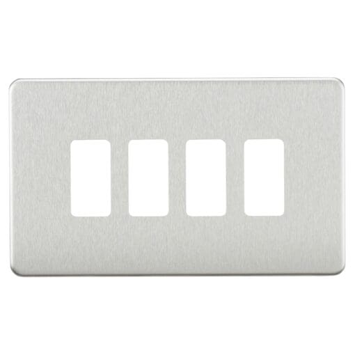 Knightsbridge 4 Module Screwless Grid Switch Faceplate - Brushed Chrome 885693