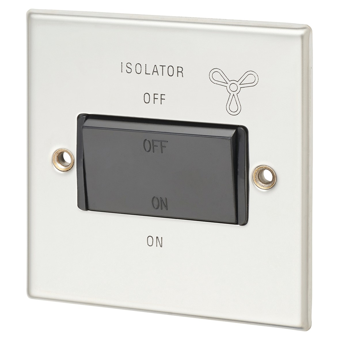 Contactum 10A 3 Pole Isolator Fan Switch - Polished Steel with Black In 893207