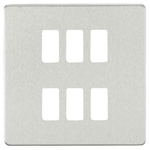 Knightsbridge 6 Module Screwless Grid Switch Faceplate - Brushed Chrome 910708