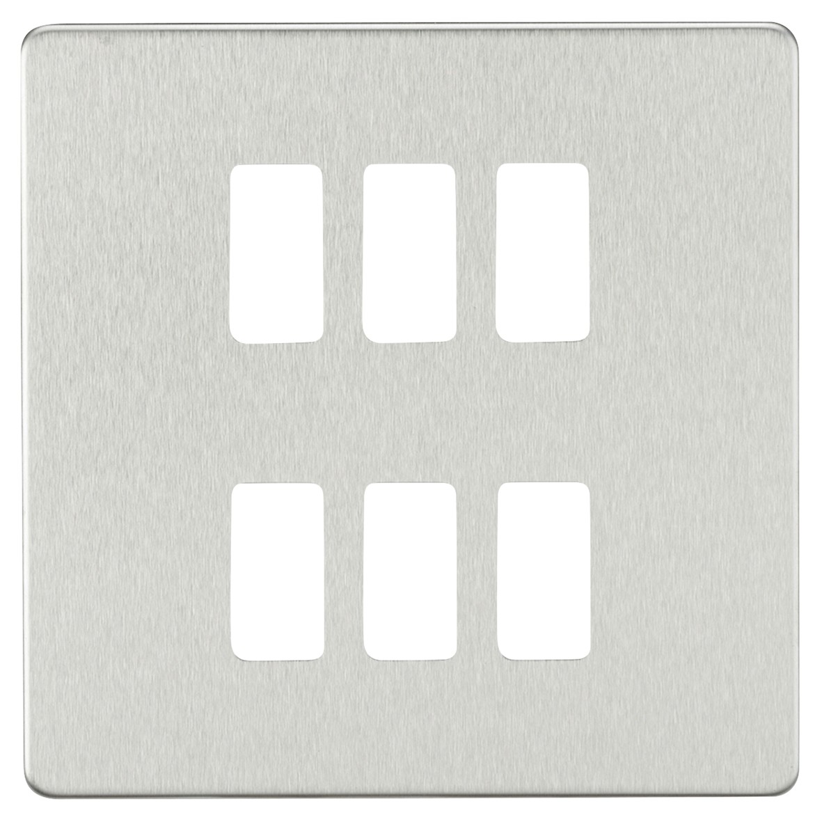Knightsbridge 6 Module Screwless Grid Switch Faceplate - Brushed Chrome 910708