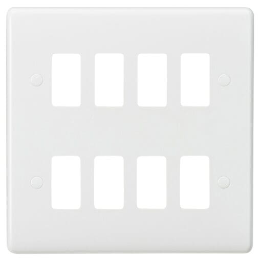 Knightsbridge 8 Module Curved Edge Grid Switch Faceplate - White 930320