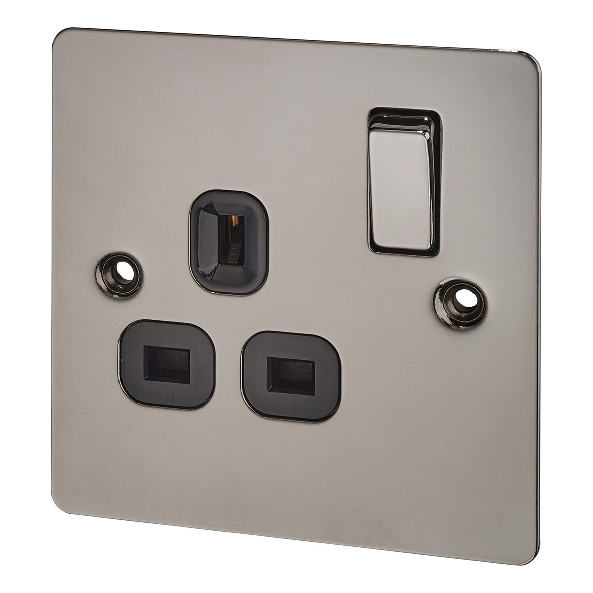 BG Flatplate Screwed 13A 1 Gang Socket Outlet - Black Nickel with Grey 932555