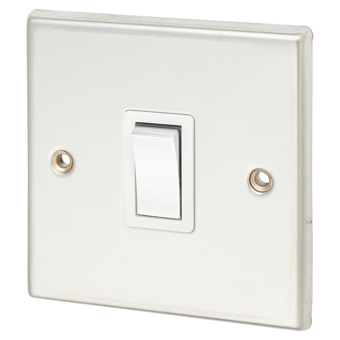 Contactum 20A 1 Gang Double Pole Switch - Polished Steel with White In 932771