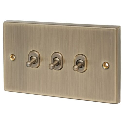 Knightsbridge 10AX 3 Gang 2 Way Toggle Switch - Antique Brass 940786