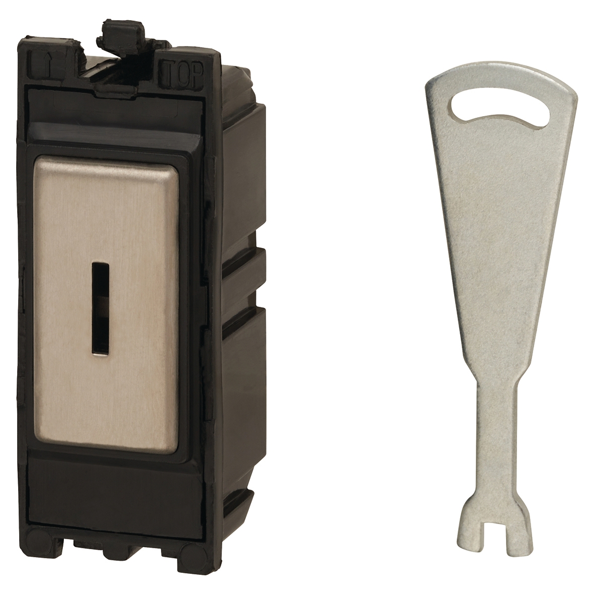 Contactum 20AX 2 Way Single Pole Key Grid Switch - Brushed Steel with 946341