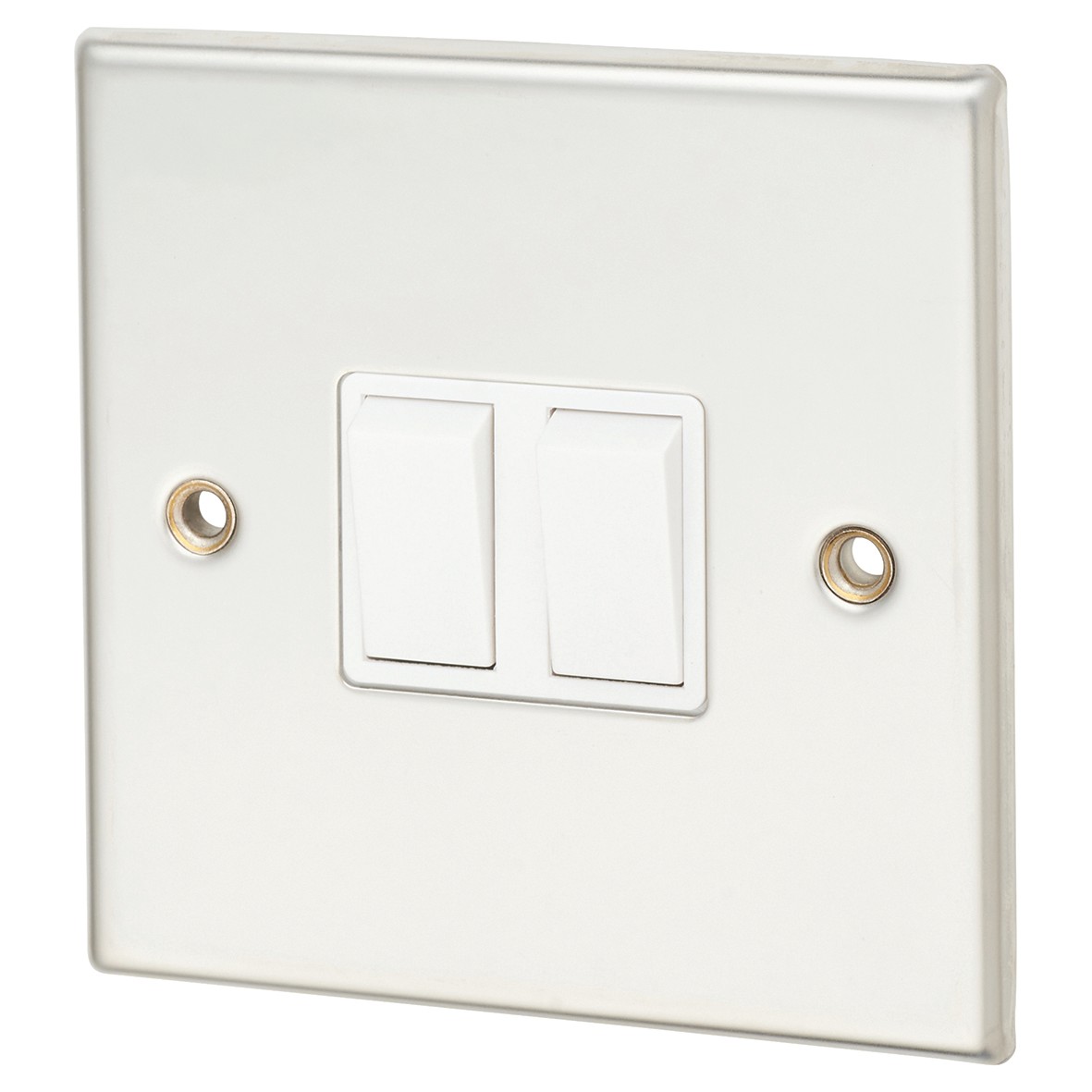 Contactum 10A 2 Gang 2 Way Light Switch - Polished Steel with White Ins 959017