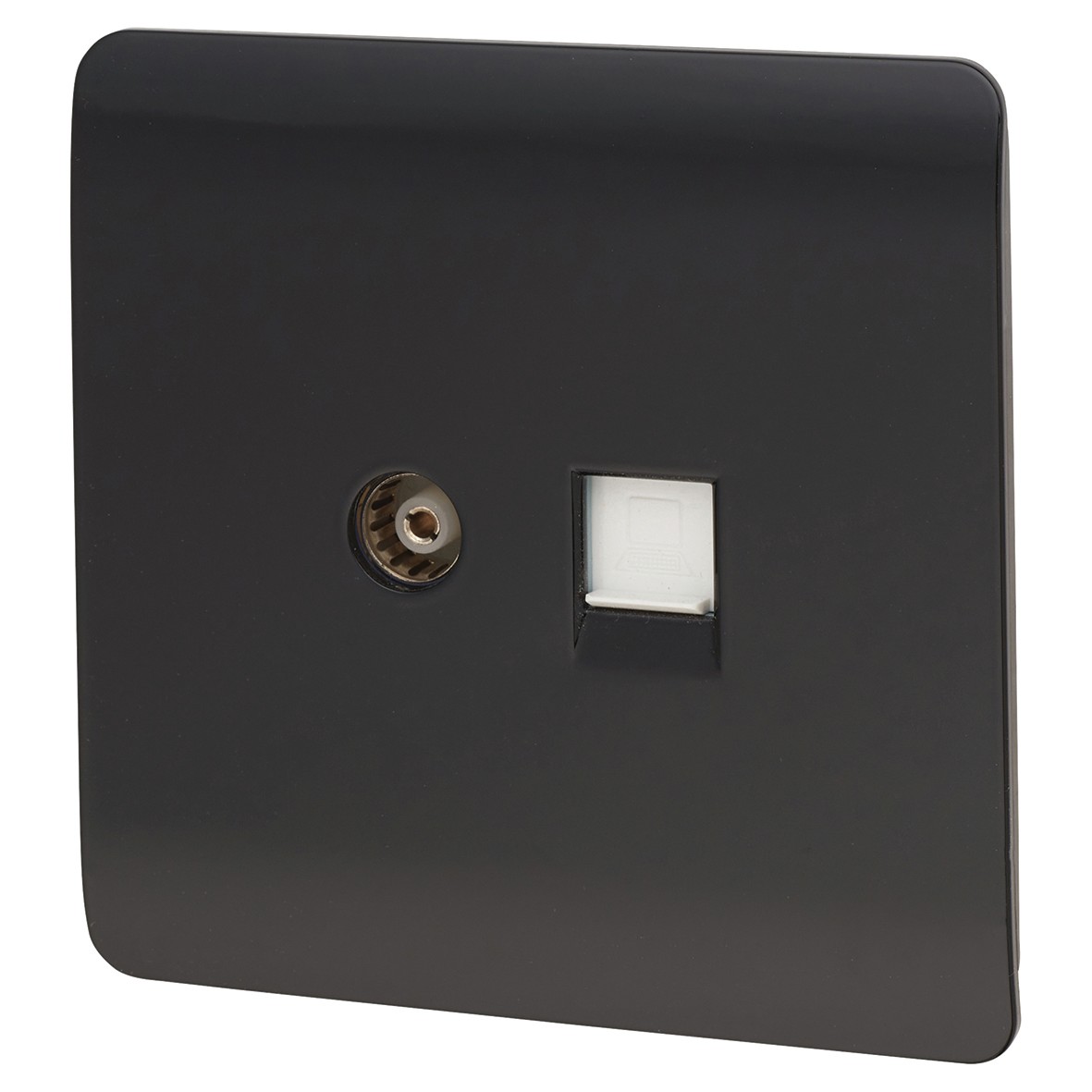 Trendi TV Co-axial & PC Ethernet Socket - Black 967760
