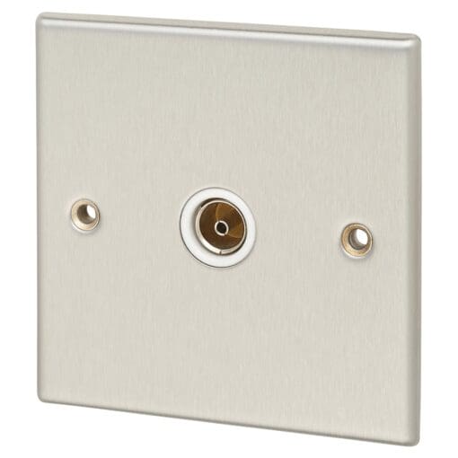 Contactum 1 Gang Isolated Coaxial Socket - Brushed Steel with White Ins 998822