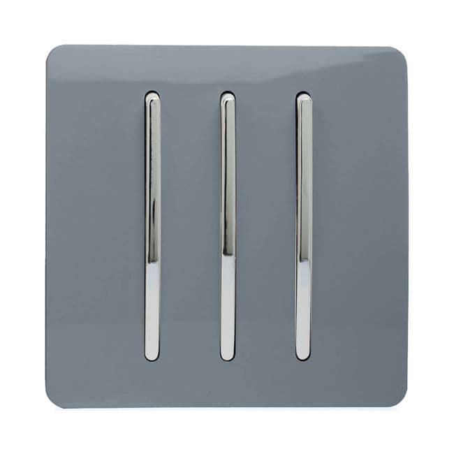 Trendi 10A 3 Gang 2 Way Screwless Light Switch - Gloss Warm Grey 183596