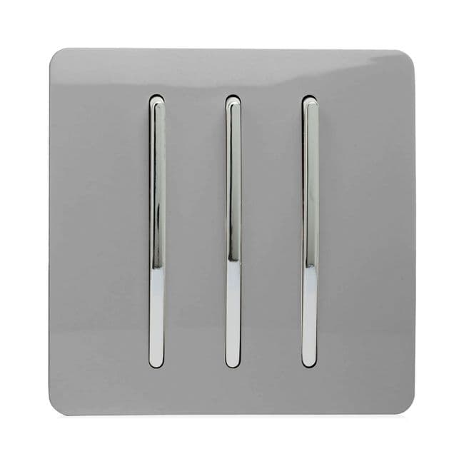 Trendi 10A 3 Gang 2 Way Screwless Light Switch - Gloss Light Grey 208566