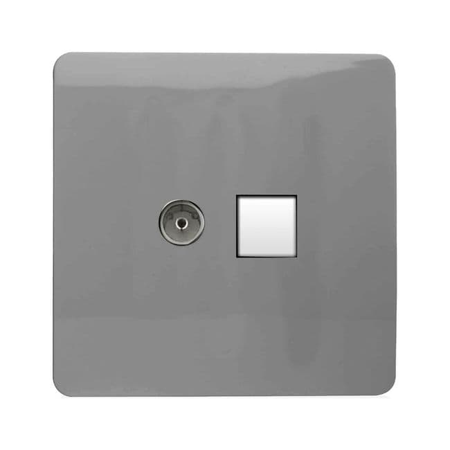 Trendi 2 Gang Screwless TV Coaxial & Data Socket - Gloss Light Grey 325604