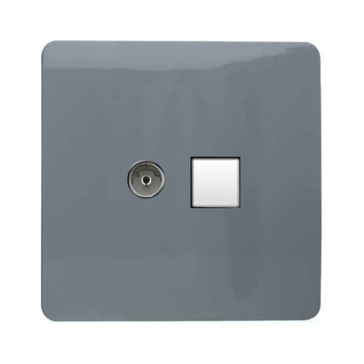 Trendi 2 Gang Screwless TV Coaxial & Data Socket - Gloss Warm Grey 187765