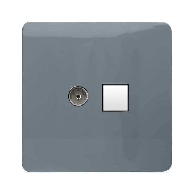 Trendi 2 Gang Screwless TV Coaxial & Data Socket - Gloss Warm Grey 187765
