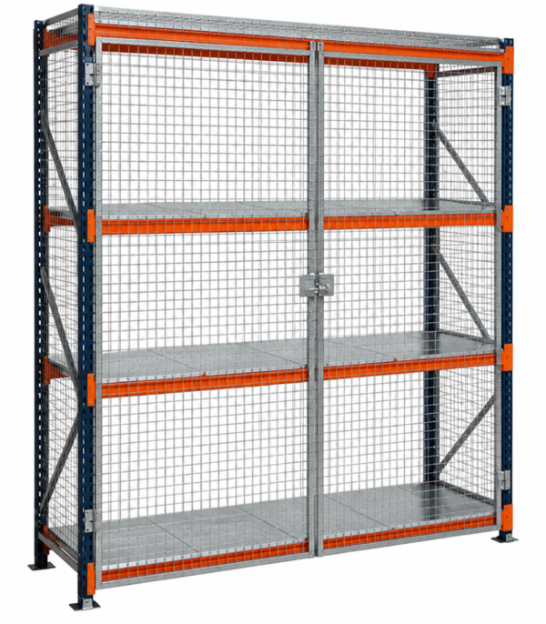 Longspan Galvanised Shelving with Mesh Enclosure